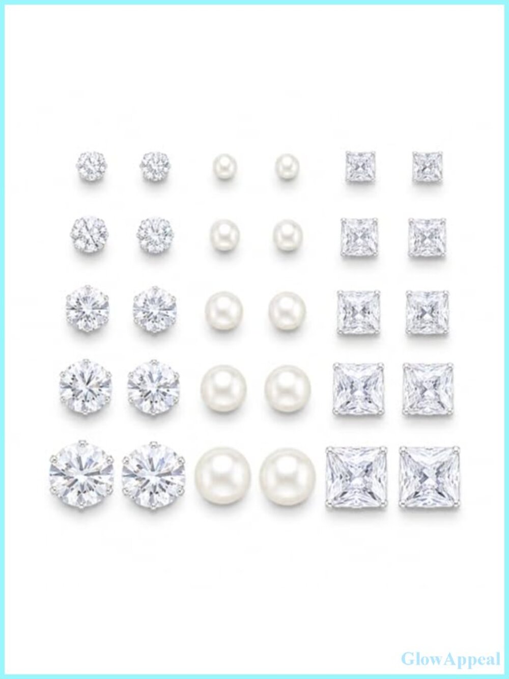 15 Pair Stud Earrings Set for Women, CZ & Faux Pearl Push Back, Jewelry Gift